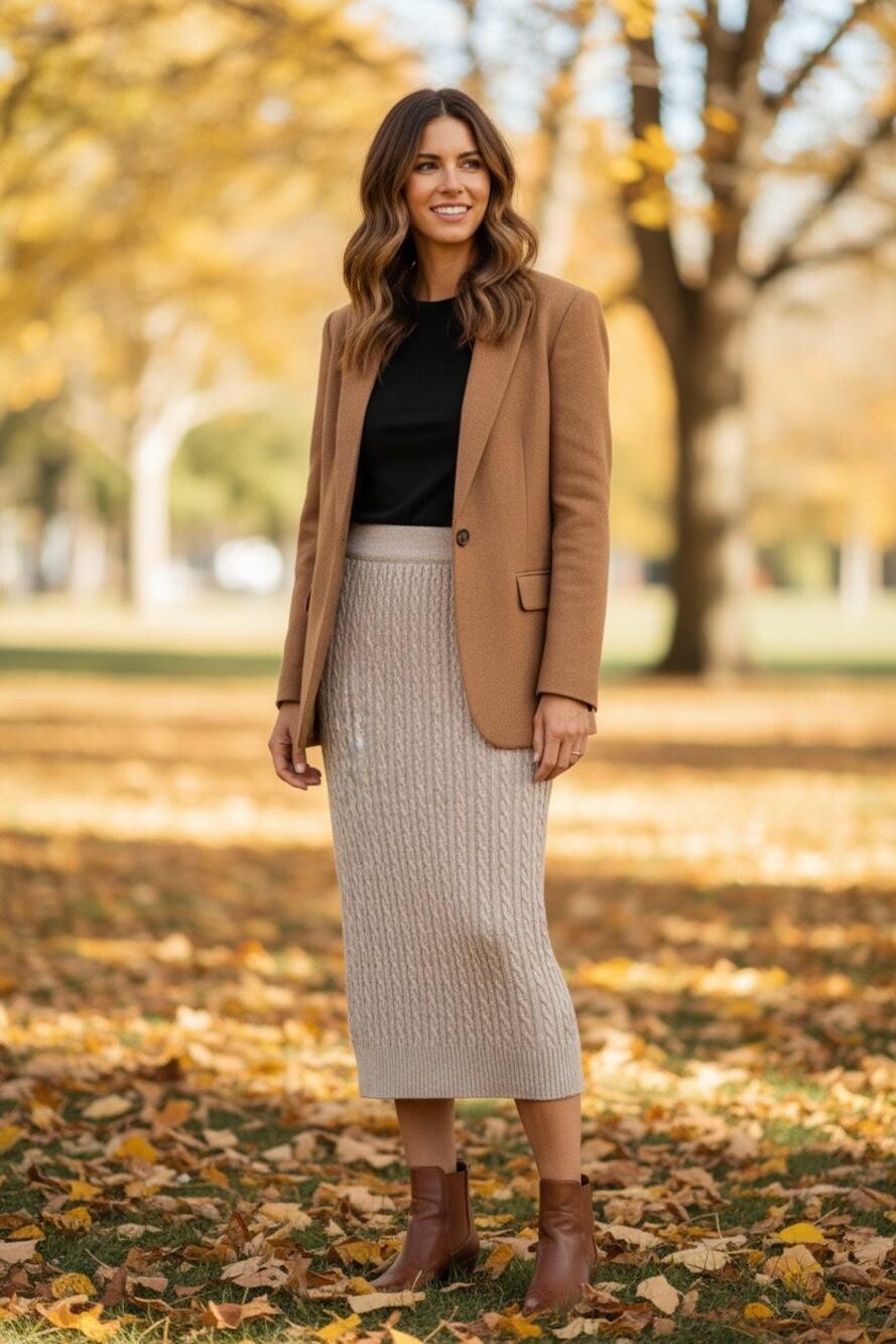 DKNY Cable Knit Oat Beige Cream Maxi Skirt Sz M  Long Sweater Fisherman Cozy